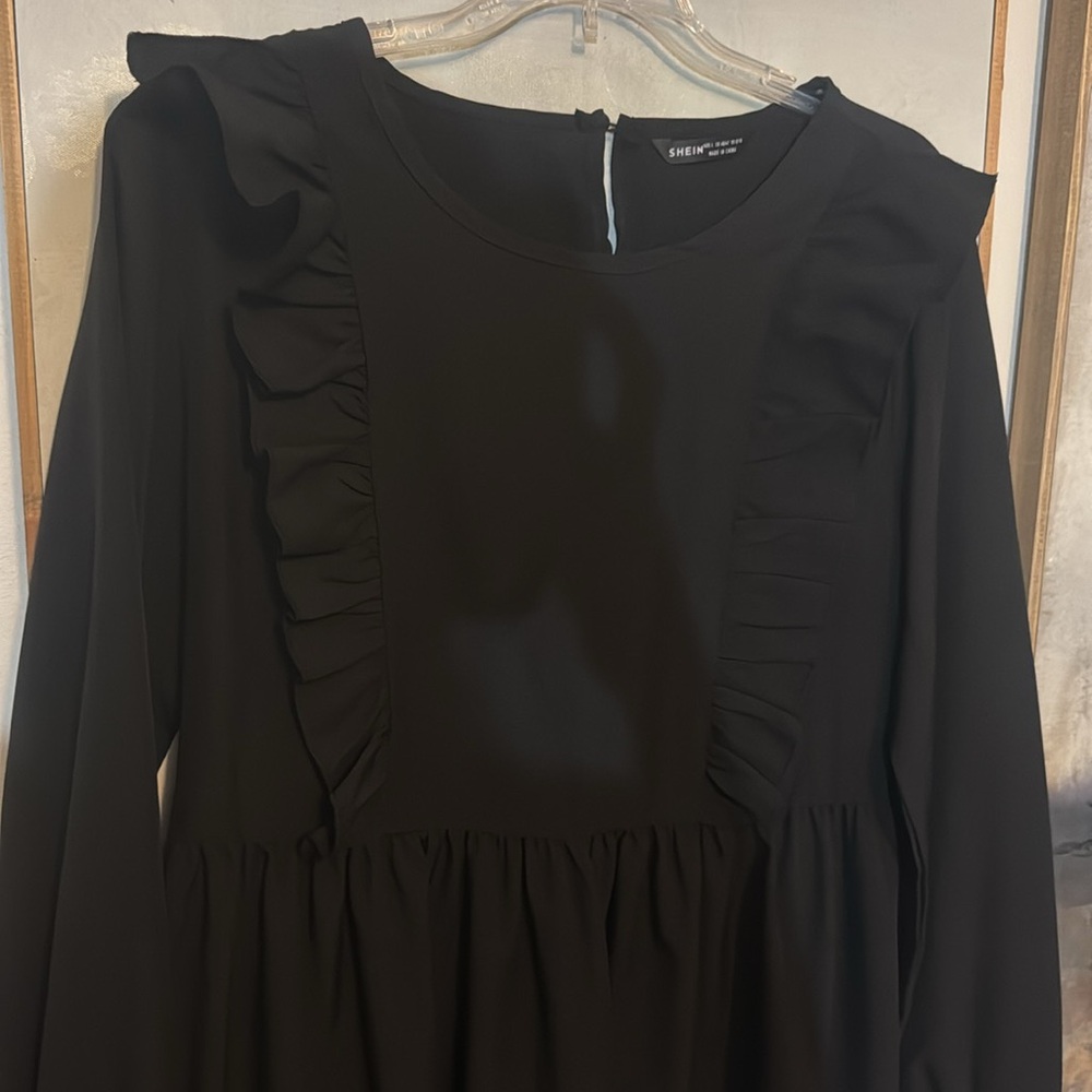 Black Midi Dress from SHEIN with Ruffled Accent and Side Zipper Size Large - Picture 3 of 10